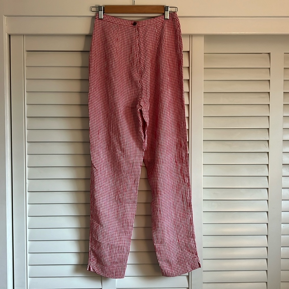 Francine B Red Gingam Straight Linen Pants
